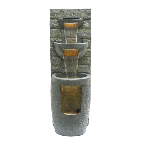 Alpine Corporation TZL384 Outdoor 3 Tier Water Fountain with LED Lights for Garden, Patio, Lawn and Yard Spaces, 51" H, Gray - style: 51"H 3-Tier w/ LEDs