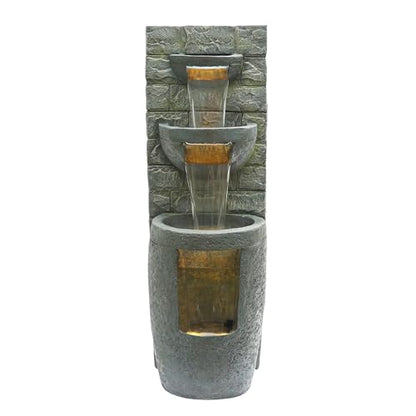 Alpine Corporation TZL384 Outdoor 3 Tier Water Fountain with LED Lights for Garden, Patio, Lawn and Yard Spaces, 51" H, Gray - style: 51"H 3-Tier w/ LEDs