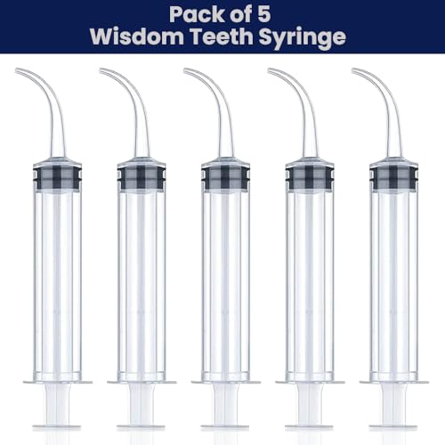 Wisdom Teeth Syringe - Pack of 5 Dental Curved Tip Syringe with Measuring Scale - Oral Care and Tonsil Stone Irrigation Syringes