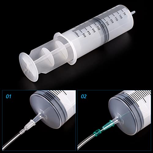 SHAOTONG 500mL Syringe Catheter Tip with 40 Inch Plastic Tube for Feeding Pets, Liquid Refilling, Drawing Oil Fluid - size: 500ML/CC