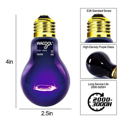 WACOOL 4Pack Reptile Night Heat Lamp, 100W Night Heat Lamp for Reptiles & Amphibians,Simulate Nature Moonlight Purple Night Light for Bearded Dragon Lizard Snake Crab…