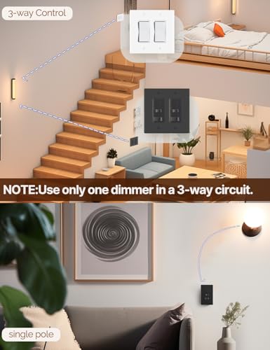 MOES Black Dimmer Light Switches 4 Pack, 3 Way & Single Pole Dimmable Switch for LED,CFL,Incandescent,Halogen, 600Watt Max, ON/Off Switch with Dimming Slide, No Neutral Wire Required - color: Black, size: 4 Pack