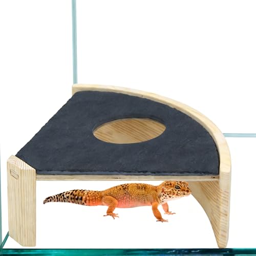 Reptile Basking Platform, 8" Corner Slate Rock Hide Cave for Leopard Geckos, Bearded Dragons, Hermit Crabs and Small Snakes, Underground Shelter Cave, Reptile Tank Accessories