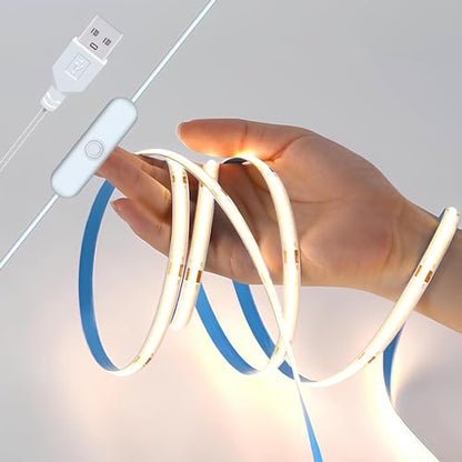 USB COB LED Strip Lights, 4000K Neutral White, 5V 3.28ft 320 LEDs, Flexible Light Strip with Button Control, USB Powered for TV Backlight, Bedroom, Kitchen, Under Cabinet, DIY Lighting - color: Neutral light (4000K), size: 3.28FT