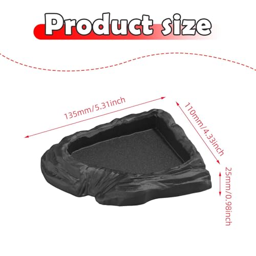 Reptile Water Dish Corner Reptile Feeding Dish Water Bowl Multipurpose Terrarium Bowl for Turtle Chameleon Semi Aquatic Snake, Black