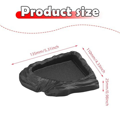 Reptile Water Dish Corner Reptile Feeding Dish Water Bowl Multipurpose Terrarium Bowl for Turtle Chameleon Semi Aquatic Snake, Black