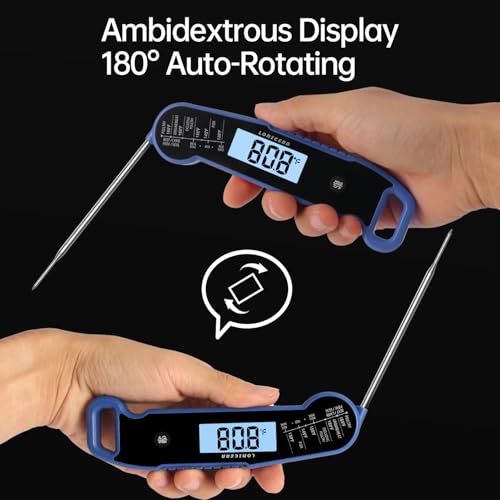 Lonicera Digital Meat Thermometer for Food Cooking. Instant Read Within 1 Sec and ±0.9℉ Accuracy with Thermocouple Sensor. IP67 Waterproof, Auto-Rotating Display, Auto Wake up (Blueberry) - color: BLUE
