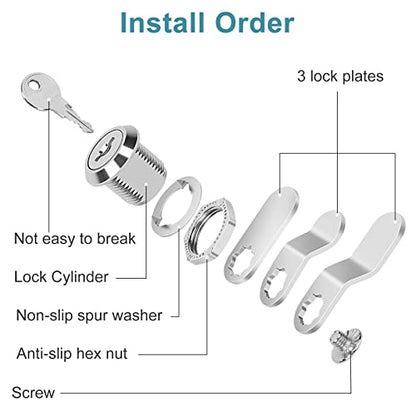 Cam Locks Cabinet Locks Keyed Alike, 5/8'' (Length) Cylinder Fits on 3/8'' Max Panel Thickness, Secure Files Drawers Mailbox RV Storage Locks Replacement Set, Zinc Alloy(5/8 Inch 16Pcs) - size: 5/8 Inch 16Pcs