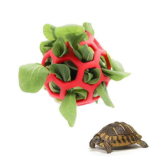 Tirifer Tortoise Treat Ball Toy Hay Feeder Ball Hanging Feeding Grass Ball Fruit Vegetable Feeder Holder Foraging Toy for Small Animals Pet Tortoise Turtle - color: Red