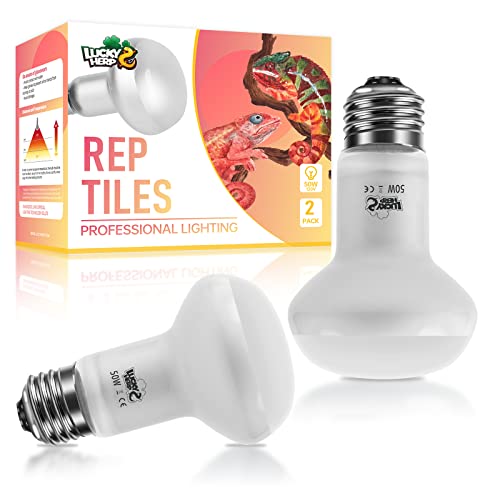 LUCKY HERP Intense Heat Lamp Bulbs for Reptiles 50W 2 Pack, UVA Daylight Reptile Heat Lamp, Reptile Basking Heat Light Bulb for Amphibian, Tortoise, Bearded Dragon, Lizard, Turtle, Snake Heating Use - color: Natural Basking Light Bulb, size: 50 Watts