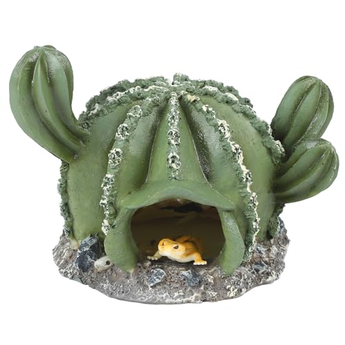 IBWell Resin Cactus Leopard Gecko Hide Reptile Cave，Desert Terrarium Décor，Bearded Dragon Hideout, Small Reptile Hide