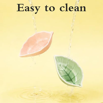 Small Ceramic Bowls, Leaf-Shaped Hamster Food and Water Bowl for Hamsters Guinea Pigs Reptile Hermit Crab and Birds, Easy to Clean & Anti-Bite (Green) - color: Green