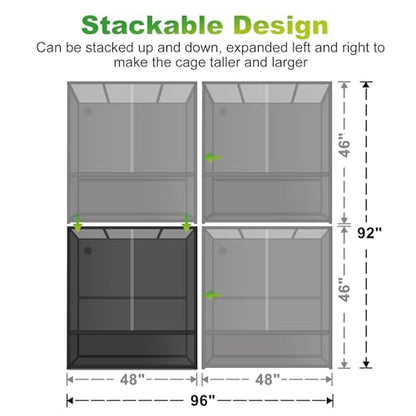 460 Gallon PVC Reptile Enclosure, 2 Pack 48"x24"x46" Connectable Cage with Kits(96"x24"x46"), Front Sliding Glass Doors with Lock, Stackable Tank for Bearded Dragon Ball Python - size: 48"x24"x46" (230 Gallon) - 2 Pack
