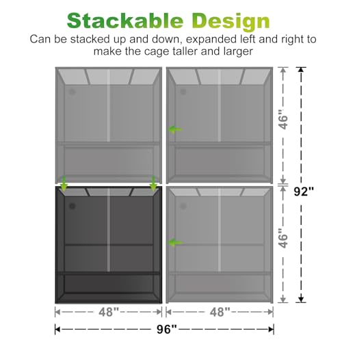 460 Gallon PVC Reptile Enclosure, 2 Pack 48"x24"x46" Connectable Cage with Kits(96"x24"x46"), Front Sliding Glass Doors with Lock, Stackable Tank for Bearded Dragon Ball Python - size: 48"x24"x46" (230 Gallon) - 2 Pack