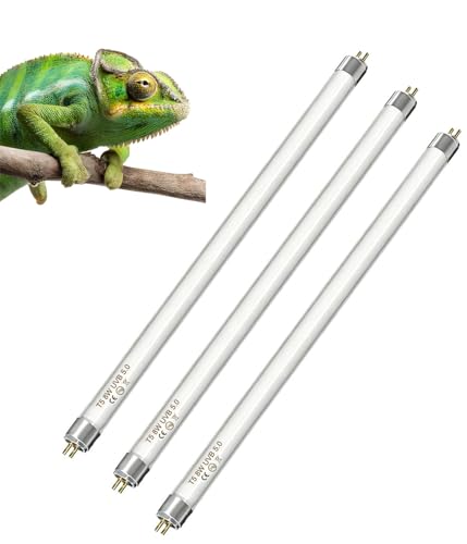 3 Pack 12in T5 High Output 8W 5.0 UVA UVB Reptile Lamp Tube Triple Pack Full Spectrum Sun Light Bulb for Various Reptiles & Amphibians