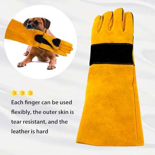 17.32inch Animal Handling Gloves, Animal Control Gloves Bite Resistant Snake Proof Cowhide Reinforced Leather Protection Dog Training Glove for Cats Scratch Reptiles Birds Falcon Grabbing - color: Yellow（17.32"）