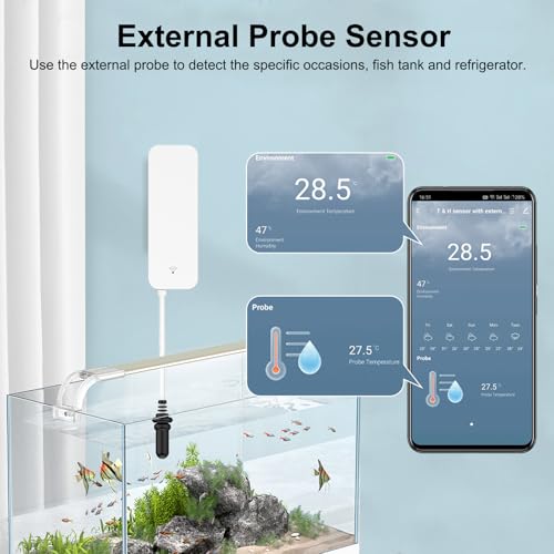 Smart Thermometer Hygrometer: WiFi Temperature Sensor with External Probe, Weather Function Thermometer Humidity Meter for Freezer, Aquarium, App Alert, Compatible with Alexa (Dual Detection 2PCS) - color: Dual detection 2PCS