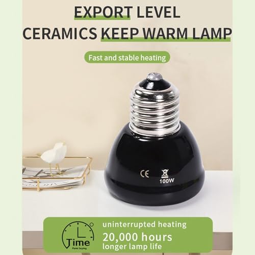 Reptile Heat Lamp, 100W Professional Infrared Constant Temperature Ceramic Heat Lamp for Hamster Reptile Turtles for Winter US Plug 110‑120V