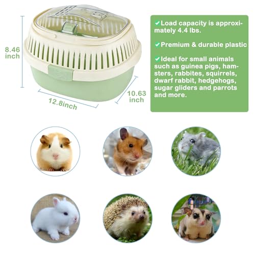 Hamster Carrier Guinea Pig Carrier 13 X 11 X 8 in Portable Hamster Travel Cage with Ventilation Holes Outdoor Small Pet Carrier for Rat Gerbil Rabbit Hedgehog Squirrel Mouse Bunny - color: Green