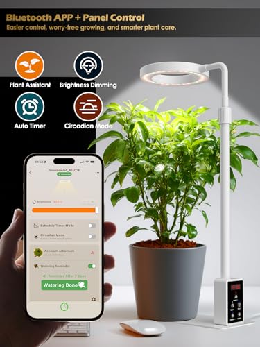 Smart Grow Lights for Indoor Plants, Plant Light with Auto-Timer, Full Spectrum LED Grow Light, Adjustable Height & Stepless Dimming,Plant Assistant Suitable for Most Plants (White-1) - color: White-1