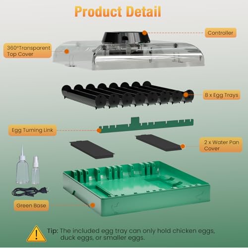 Egg Incubator for Chicken Eggs, Max 72 Egg Large Capacity with Automatic Egg Turner and Humidity Control, Egg Hatching Incubator for Chicken, Quail, Duck with 360° Clear View for Farm & Classroom