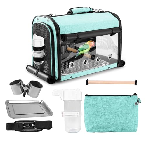 Bird Carrier Bag Bird Travel Cage with Stand, Lightweight Backpack for Parrot, Portable Bird Travel Bag, Pet Transparent Breathable Travel Cage, Green - size: Large-Green