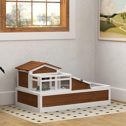 Premium Two-Story Three-Room Comfortable Tortoise House with Multi-Level Balcony 44x25.5x25 Weather-Resistant Coffee Brown for Small and Medium Tortoises