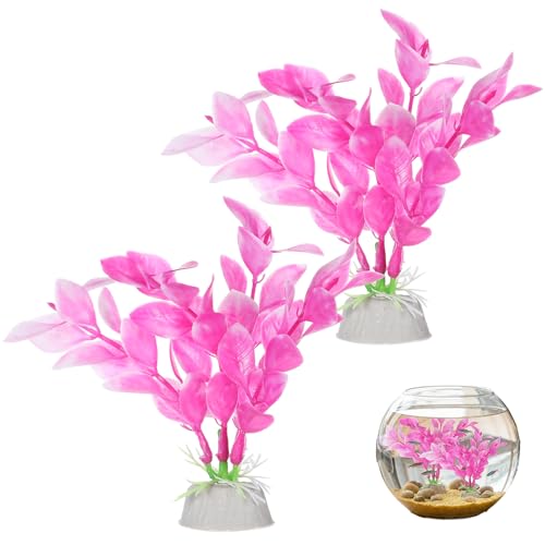 Abeillo Silk Aquarium Plants for Betta Fish Tank, 2Pcs 10cm Small Aquarium Plants Decorations Plastic Artificial Plant Aquatic Water Grass Decoration