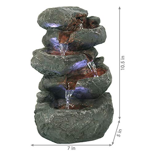 Sunnydaze Tabletop Water Fountain - Stacked Rocks 10.5 Inch Relaxing Desktop Water Fountain with LED Lights - Office, Bedroom, Living Room