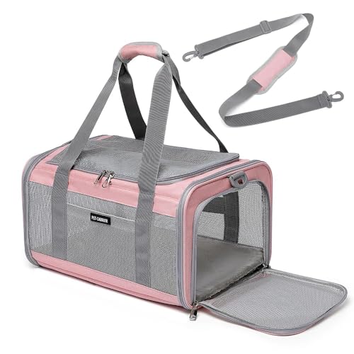 Airline Approved Pet Carrier for Cats and Small Dogs, Breathable and Collapsible Design, Portable Travel Bag for Bearded Dragon, Puppies Animal Hangbag, Rabbit Cage (Pink, Small) - color: pink, size: 16.9"L x 12.2"W x 9.5"H