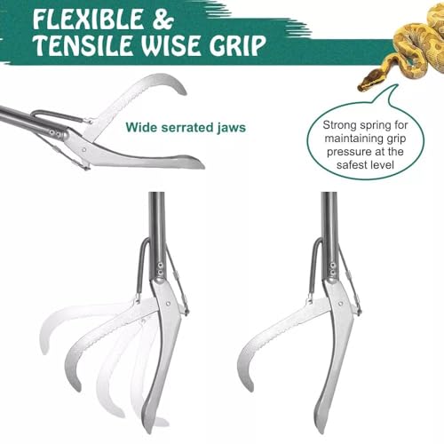 52“ Snake Tongs Collapsible Grabber, Professional Reptile Snake Catcher Wide Jaw Handling Tool, Stainless Steel Snake Hook