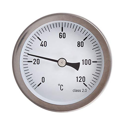 Analog Thermometer 63mm Dial Horizontal ，Horizontal Aluminum Temperature Indicator 0-120°C