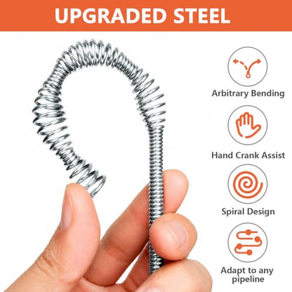 Drain Snake 8Set-33Ft Drain Clog Remover,34inch Heavy Duty Plumbing Snake,20inch Hair Clog Remover,18inch Cleaning Brush,Goggles and Gloves for Bathtub,Toilet,Sewer,Kitchen Sink,Drainage Pipe - style: 10SET Heavy Duty