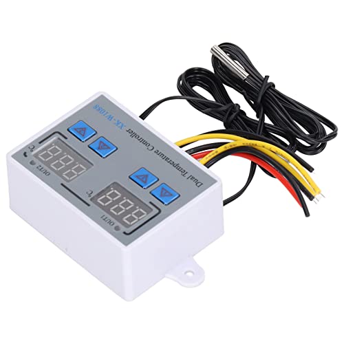 Digital Dual Display Temperature Humidity Controller Thermostat Switch with 10K Sensor for HVAC Greenhouse Reptile Terrarium 12V Power ABS Housing 1M Cable