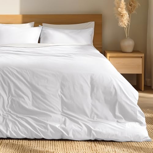Bare Home 100% Organic Cotton Queen Duvet Cover Set - Crisp Percale Weave - Lightweight & Breathable - Cooling Duvet Cover Set (Queen, White) - color: 01 - White (No Comforter), size: Queen