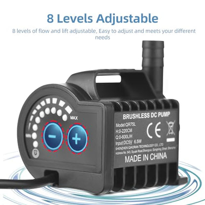 6.5W Electric with 8 Adjustable Levels, 7.2ft Lift Height, 5V USB Mini Fountain Pump for Aquarium, Fountain, Cooling (QR75L) - color: Qr75l