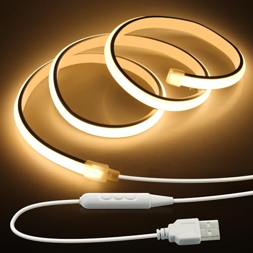 COB LED Strip Light 5V USB Powered 3.3FT/1M Dimmable LED Tape Light Warm White 3000K with Dimmer 320LEDs/M Flexible LED Rope Light Waterproof IP67 for Bedroom Cabinet DIY Indoor Decoration - color: Warm White, size: 1M