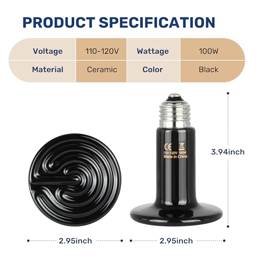 Reptile Heat Lamp 100W Ceramic Heat Emitter, No Light Emitting Heat Bulbs for Amphibian Pet Brooder Coop Incubating Chicken, Lizard Bearded Dragon Turtle Snake Terrarium - color: 1 Pcs (Black), size: 100 Watts