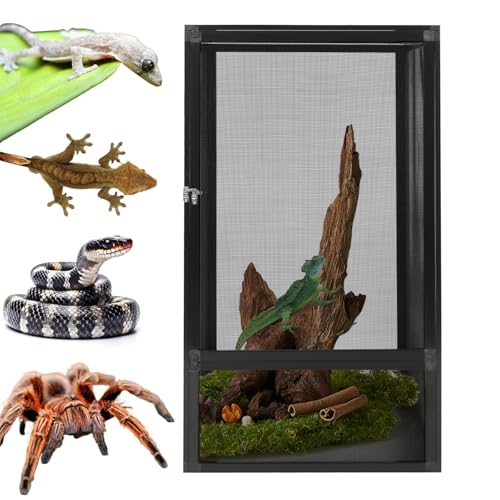 Micro Habitat Terrarium Enclosure, Vertical Reptile Tank17.72×17.72×31.50In, Arboreal Reptile Feeding Cage, Aluminum Net Box for Chameleon, Lizard, Crested Gecko, Snake, Frog, Spider