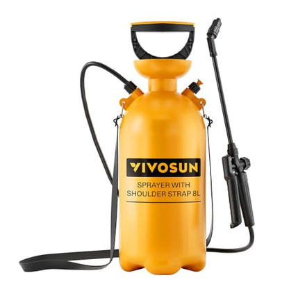 VIVOSUN 2.1Gal/8L Pump Pressure Sprayer, Pressurized Water Spray Bottle with Adjustable Shoulder Strap, Adjustable Nozzle, Safety Valve & Additional Seals, Ideal for Watering, Fertilizing, Cleaning - size: 2.1 Gallon / 8 Liter
