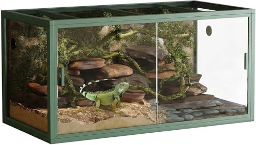 120 Gallon Reptile Terrarium, Large Front Opening Reptile Enclosure for Bearded Dragon, Snake & Tortoise, Heavy-Duty Screen Top Ventilation, Professional 48"X24"X24" Habitat, Easy Assembly, Green
