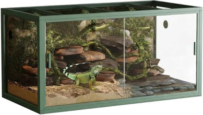 120 Gallon Reptile Terrarium, Large Front Opening Reptile Enclosure for Bearded Dragon, Snake & Tortoise, Heavy-Duty Screen Top Ventilation, Professional 48"X24"X24" Habitat, Easy Assembly, Green