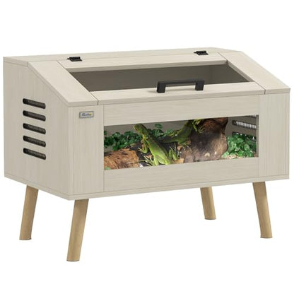 PawHut Reptile Terrarium 30 Gallon Top Opening Reptile Tank with Glass Windows Air Ventilations, Wooden Hamster Cage for Snakes Lizards Horned Frogs Chameleons Gerbils, 31.5" x 20" x 24"