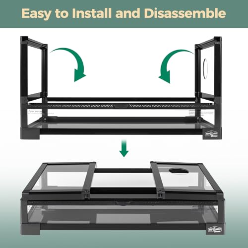 15 Gallon Full Glass Reptile Tank, Quick Fold Reptiles Enclosure with Waterproof Base, Top Screen Ventilation, 24" x 12" x 12" Front Opening Terrarium for Gecko, Lizard, Hermit Crab, Frog - size: 24" x 12" x 12"