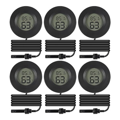 6 Pack Mini Hygrometer Thermometer Meter Digital LCD Monitor Indoor Room Round Humidity Temperature Gauge with Probe for Humidors Home Greenhouse Babyroom Reptile Incubator Monitor