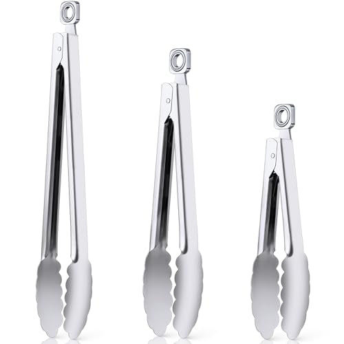 Kitchen Tongs for Cooking - 7 Inch & 9 Inch & 12 Inch Heat Resistant Stainless Steel Metal Locking Tong, BBQ Tongs Grill Tong for Cooking, Grilling, BBQ/Barbecue, Food (7+9+12inch) - color: 7+9+12inch