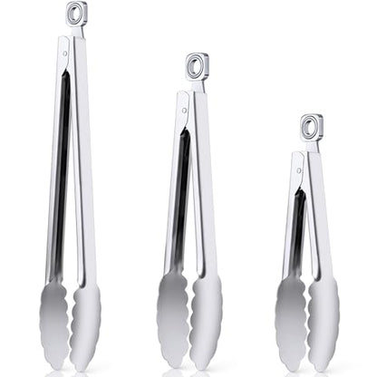 Kitchen Tongs for Cooking - 7 Inch & 9 Inch & 12 Inch Heat Resistant Stainless Steel Metal Locking Tong Grill Tongs BBQ Tong for Cooking, Grilling, BBQ/Barbecue, Food (All Metal - 7"+9"+12") - color: All Metal - 7"+9"+12"