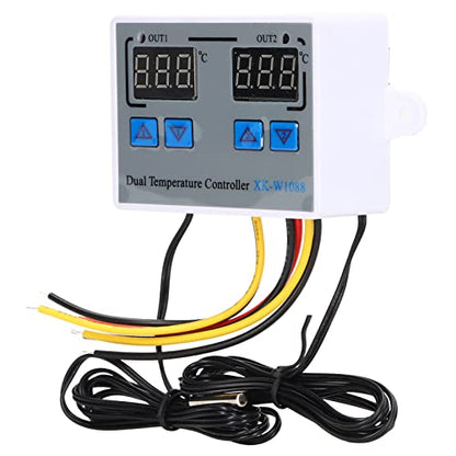 Dual Display Temperature Humidity Controller, Digital Thermostat Dual Temperature Controller 12V Direct Output Heating Cooling Thermostat Switch NTC 10K Sensor for Aquarium Tank Greenhouse