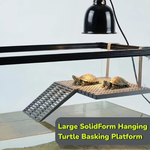 Large SolidForm Hanging Turtle Basking Platform with Built-in Food Tray, Zero Zip-Tied, Non-Slip Ramp Terrace, Resting Turtles Dock, for 50–120 Gallon Aquariums Turtle Turtle Tank Accessories - size: Large（12.6×8.7inches）
