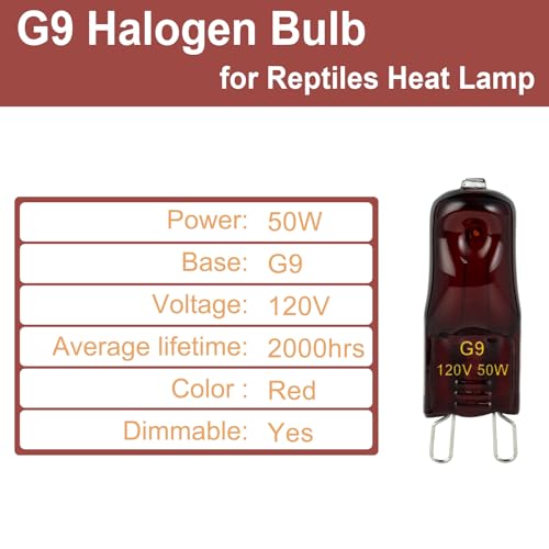 G9 Heat Lamp Bulbs for Reptile,Night Red, Mini Halogen Bulb 50W, Infrared Reptile Heat Lamp for Bearded Dragon Gecko Turtle Lizard, Pack of 2 - size: 50W-Pack of 2